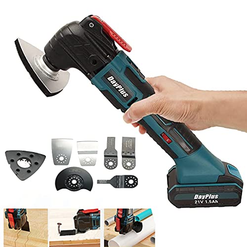 Multi-Oscillating Power Tool Sander 6 Speeds 6000-20000RPM, Cordless Cutting and Grinding Machine Oscillating Saw with 21V Battery, 4 x Saw Blades 15pcs Sanding Sheets