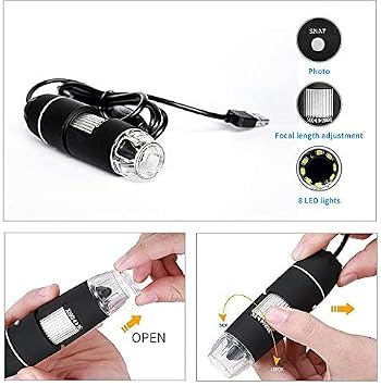 Digital Microscope, 50-1000x Magnification Endoscope with 8 LED Light, Metal Stand, USB 2.0 Compatible with Mac, Windows, Android, Linux
