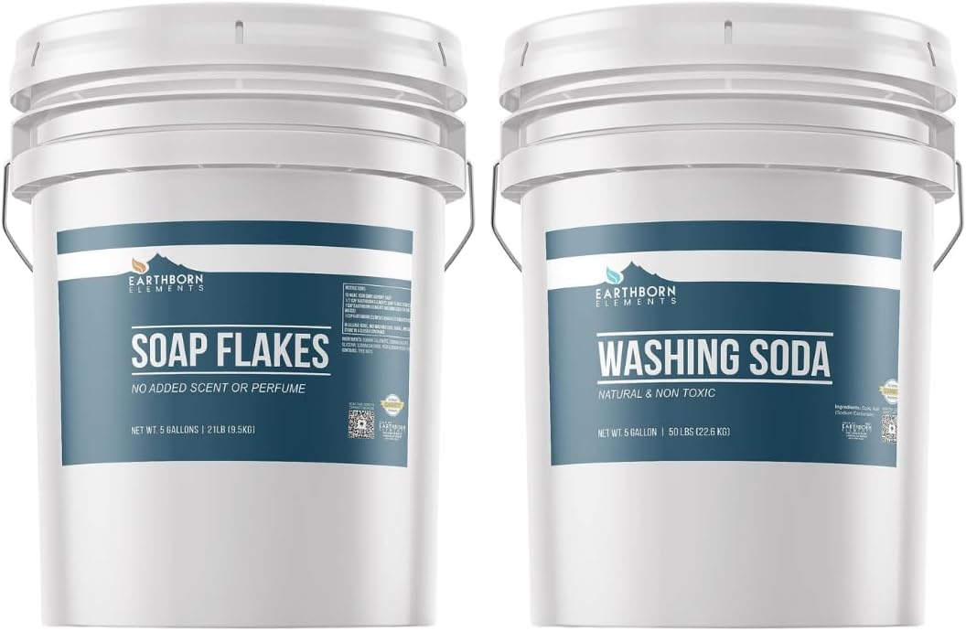 Earthborn Elements Washing Soda and Soap Flakes Bundle, 5 Gallons Each, Laundry Detergent, DIY, Cleaning