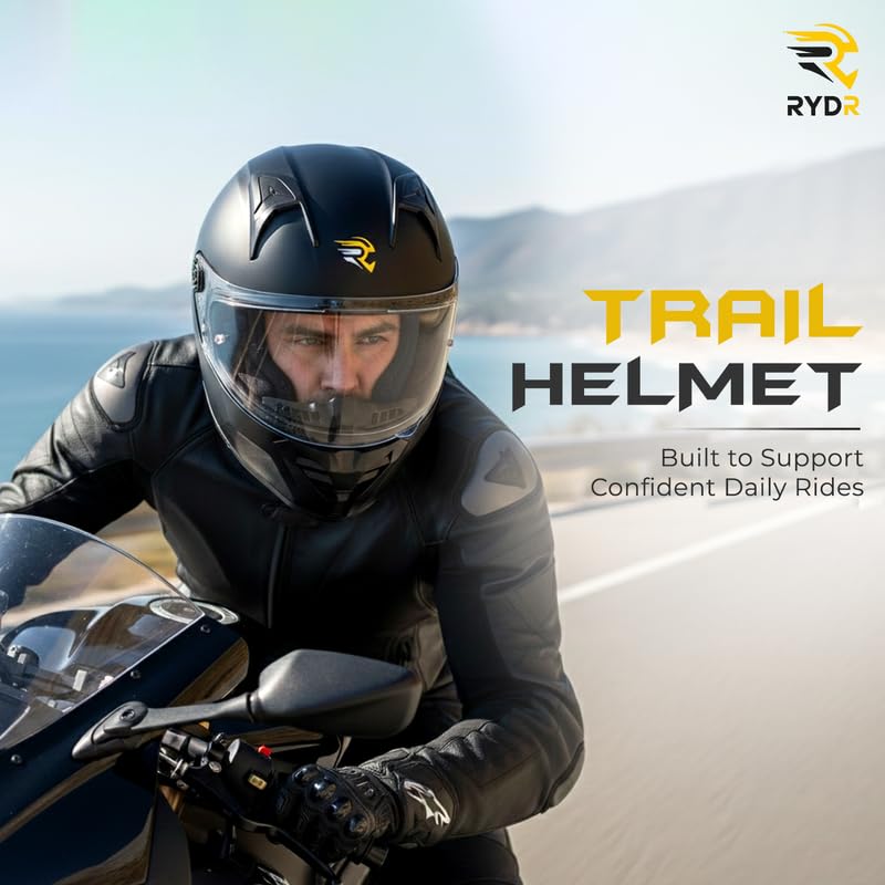 Image of Rydr SBX Dual Black Full Face Motorbike Helmet for Riders | Lightweight Safety Helmet for Men and Women with Strong Outer Shell, Soft Padding and Ventilation for Daily Riding