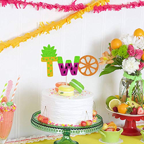 Twotti Frutti Cake Topper Summer Fruit 2Nd Birthday Cake Decor Pineapple/Watermelon/Orange/Lemon/Strawberry/Cherry/Banana Fruit Themed Second Birthday Party Supplies Decorations #TOP2
