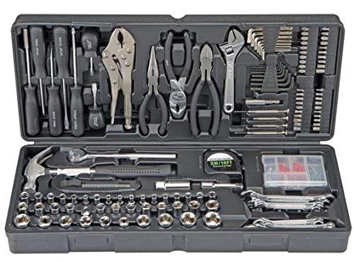 Pittsburgh 130 Piece Tool Kit with Case Mechanic Hand Tool Set Multi Tools Kit and Accessories with Handy Carry Organizer