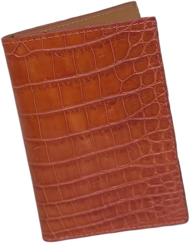 Genuine Alligator Leather Passport Holder Cover Wallets Mens Women, Crocodile Skin Travel Bifold Wallet for Men (2 Credit Card Slots, Tan Brown Alligator Leather Holder Wallets)