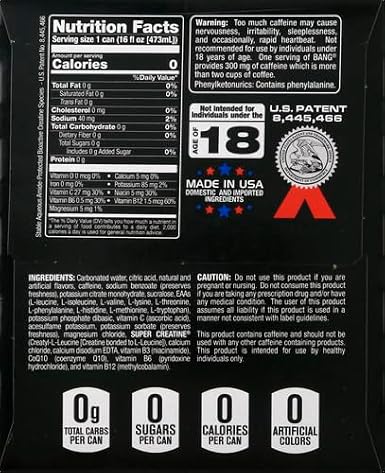 Bang Star Blast Energy Drink, 0 Calories, Sugar Free with Super Creatine, 16oz, 4 Count