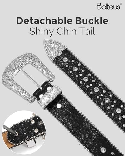 Image of Sparkly Rhinestone Diamond Sequin Studded Belt for Men & Women - Western Cowgirl Cowboy Style