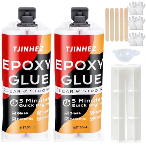 2K Epoxidkleber 100ml - 5 Minuten Schnellhärtender Kraftkleber | Transparenter 2 Komponenten Epoxidharz | Extra Stark, Wasserdicht & Hitzebeständig | Für Kunststoff, Holz, Glas, Stein, Keramik, Metall