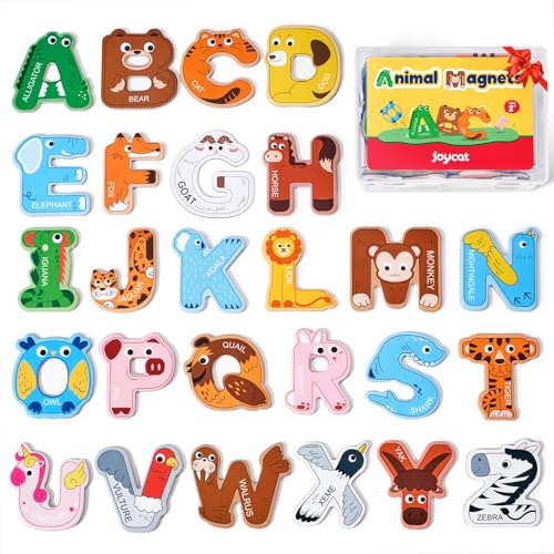 JoyCat Wooden Thick Alphabet Magnets for Toddlers Fridge Cute Animal