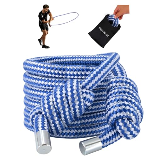 DEMPROS 1.5lb Weighted Flow Rope for Men & Women Heavy Rope Training Tool for Mobility Coordination & Low-Impact Cardio (Blue White Braid 16MM)