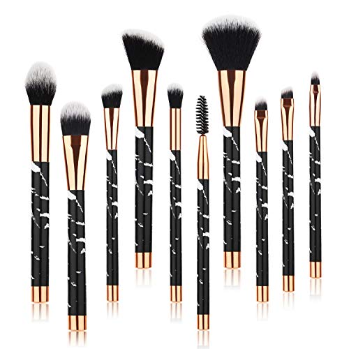 Beauty Kate Marble Makeup Brushes (Black), 10 PCS Makeup Brush Set Premium Face Eyeshadow Eyebrow Blush Contour Foundation Fluffy Crease Cosmetic Brush Set for Powder Liquid Cream