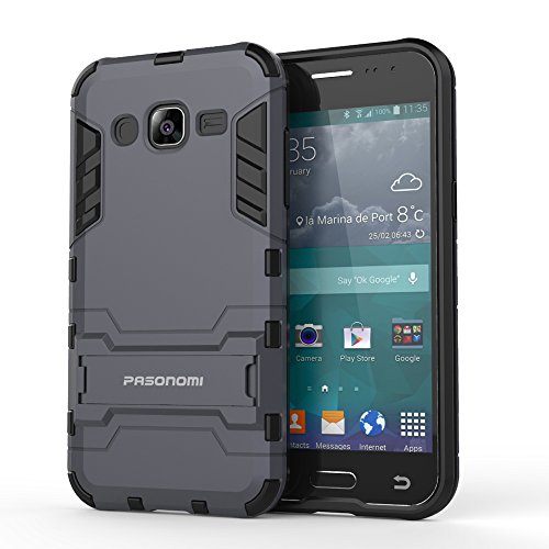 PASONOMI J2 Case, [Slim Fit] [Kickstand Feature] Hybrid Dual Layer Armor Defender Full Body Protective Case Cover for Samsung Galaxy J2 J200M 4.7 inch 2015 (Dark Blue)