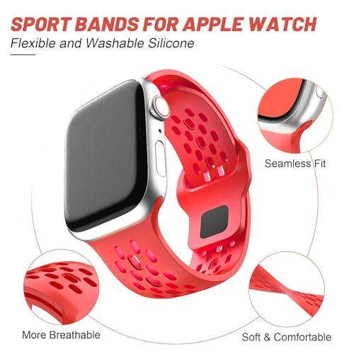 Image of VEMIGON Breathable Sport Band Compatible with Apple Watch 38mm 40mm 41mm 42mm 44mm 45mm 46mm 49mm, Soft Silicone Replacement Strap for iWatch Series 11 10 9 8 7 6 5 4 SE3 SE2 SE Ultra 3 2 1 (No Watch)