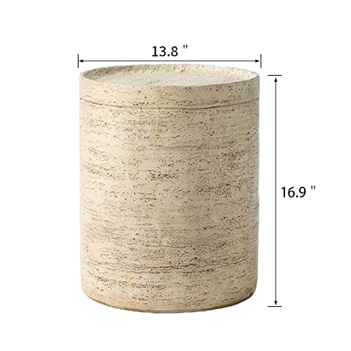 Sunbury Concrete Side Table, Outdoor Side Table For Patio, 14" Outdoor Accent Table Patio Round Side Table End Table, Ceramic Side Table Garden Stool Log Table #TOP2