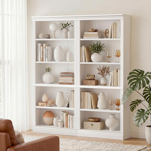 Image of Furniwell Bookcase Bookshelves, 5-Shelf Tall Bookcase 71 inch Wood Open Display Floor Bookshelf, Large Storage Organizer for Library, Bedroom, Living Room, Set of 2 (White)