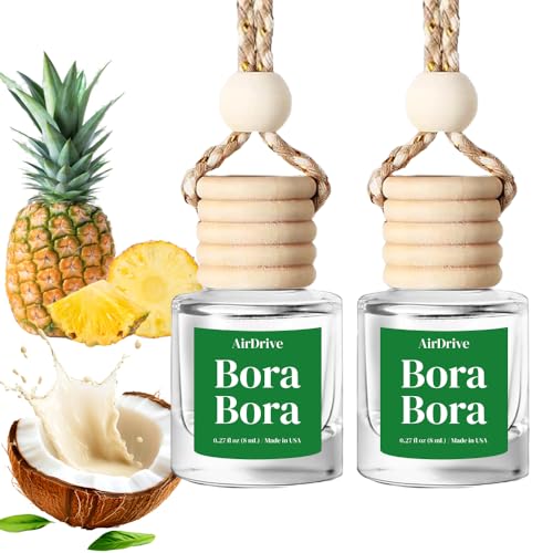 Car Air Freshener Tropical Bora-Bora 2 Pack Coconut Hanging Air Freshener Diffuser Cute Car Accessories Air Freshner for Women & Men Gift Non-Toxic Car Scent Long Lasting Oil Diffuser Made in USA