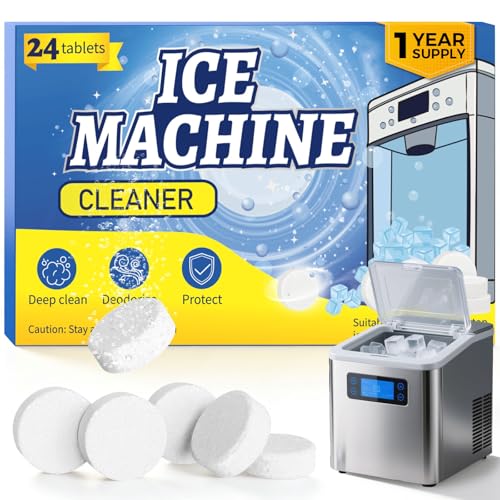 Pakimi Ice Maker Cleaner Tablets 24 Ice Machine Cleaner Descaler Tablets Compatible with Frigidaire Opal GE Profile Kitchenaid Nickel Safe Scale Remover for Countertop Ice Makers