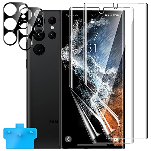 [2+2 Pièces]Uyiton Compatible avec Samsung Galaxy S22 Ultra 5G Protection Écran[Pas de verre], 2 Pièces Flexible Film + 2 Pièces Caméra Verre Trempé S22 Ultra Protecteur, [Anti-Rayures] Sans Bulles Cover