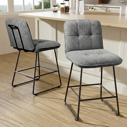Image of Ollega 26 inch Counter Height Bar Stools with Back, Set of 2, Grey Velvet