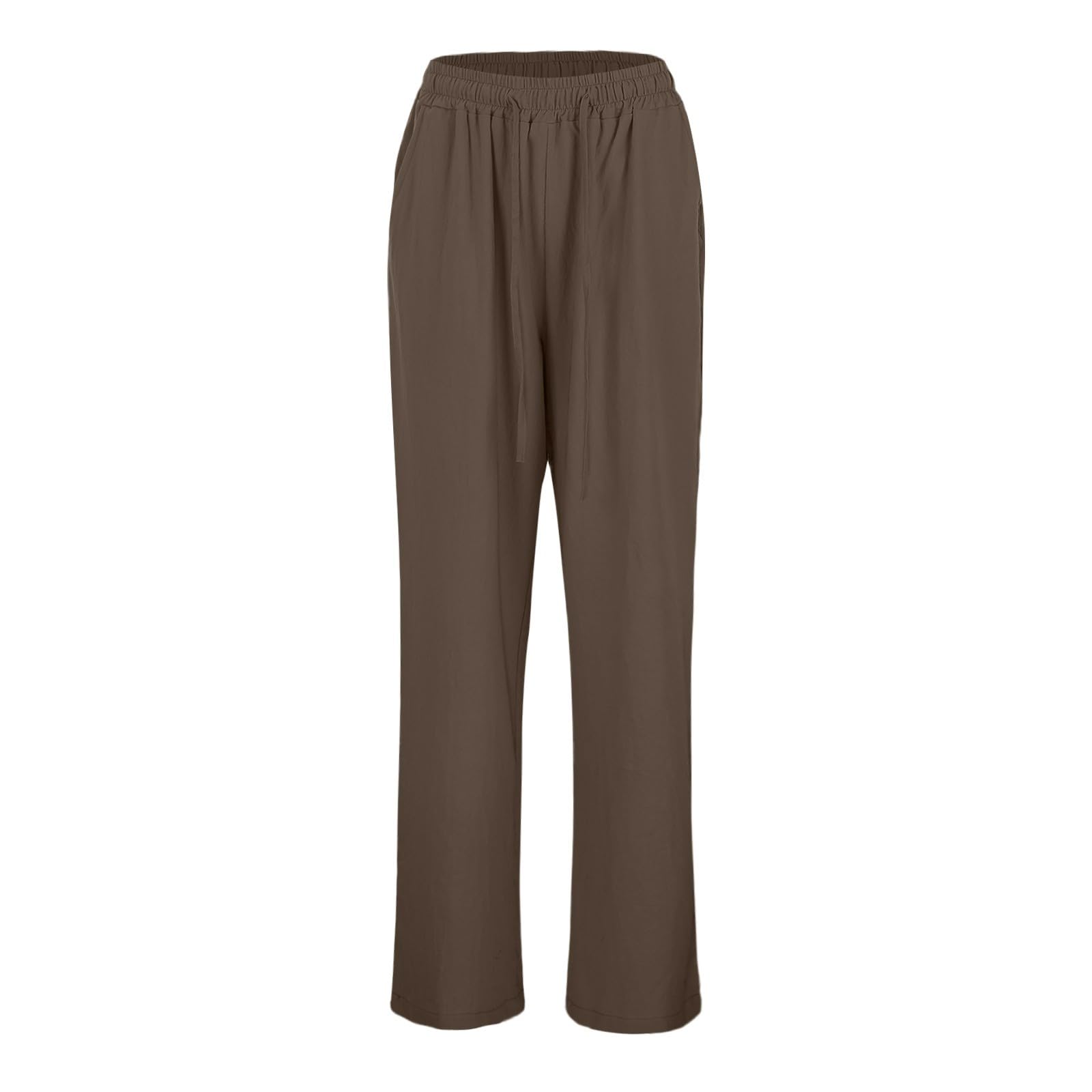 Pantaloni Gamba Larga per Ragazze in Cotone e Lino Wide Leg Cargo Sweatpants for Girls Pantaloni Larghi Estivi a Palazzo Casual con Tasca Coulisse a Vita Alta Pantaloni Larghi Tinta Unita Spiaggia