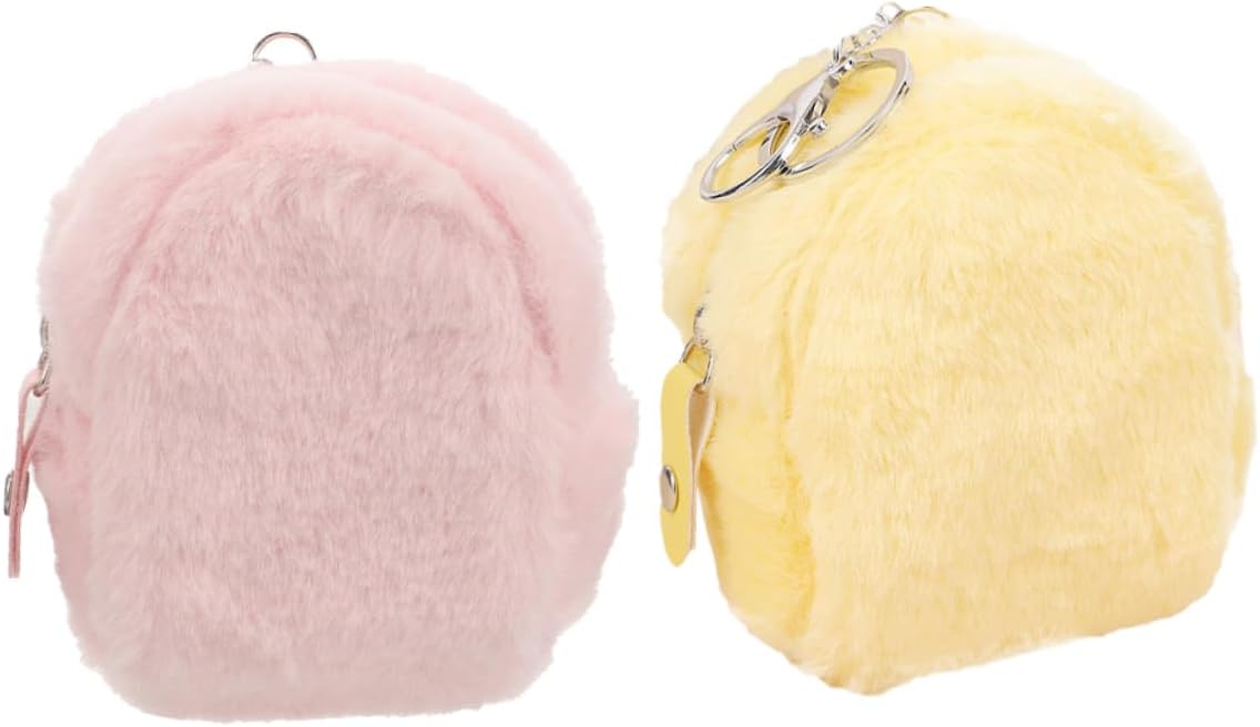 ibasenice 2pcs Mini Plush Coin Purse with Keychain Cute Zipper Pouch for Women Girls Small Bag for Keys Earphones Compact Organiser