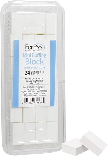 ForPro Professional Collection Mini bloque de pulido, blanco, grano 240240, tampón de doble cara, 1.5 pulgadas de largo x 1 ancho x 0.5 pulgadas de