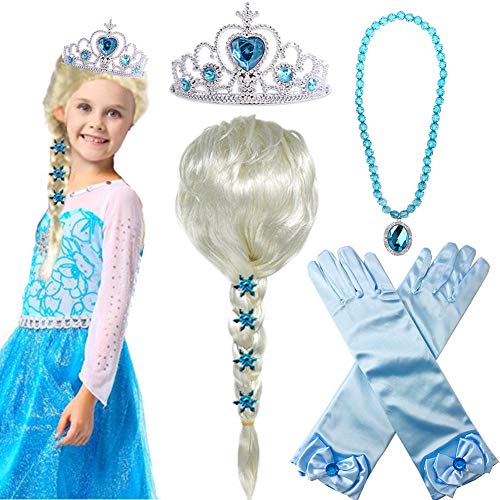 Yosbabe ELSAWIG01 Princess Elsa Wig Frozen Elsa Braid With Princess Tiara Necklace Gloves Princess Elsa Dress Up Costume Cosplay Accessories thumb #1