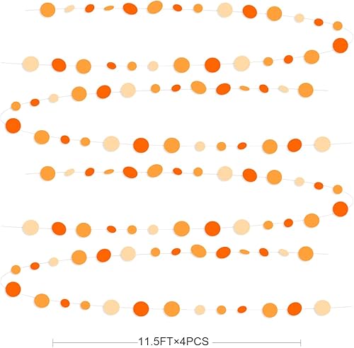 Miniatura 9 de Decoraciones de fiesta de otoño de 46 pies, guirnaldas de lunares naranja, amarillo, borgoña, marrón, papel para colgar, serpentina de puntos para