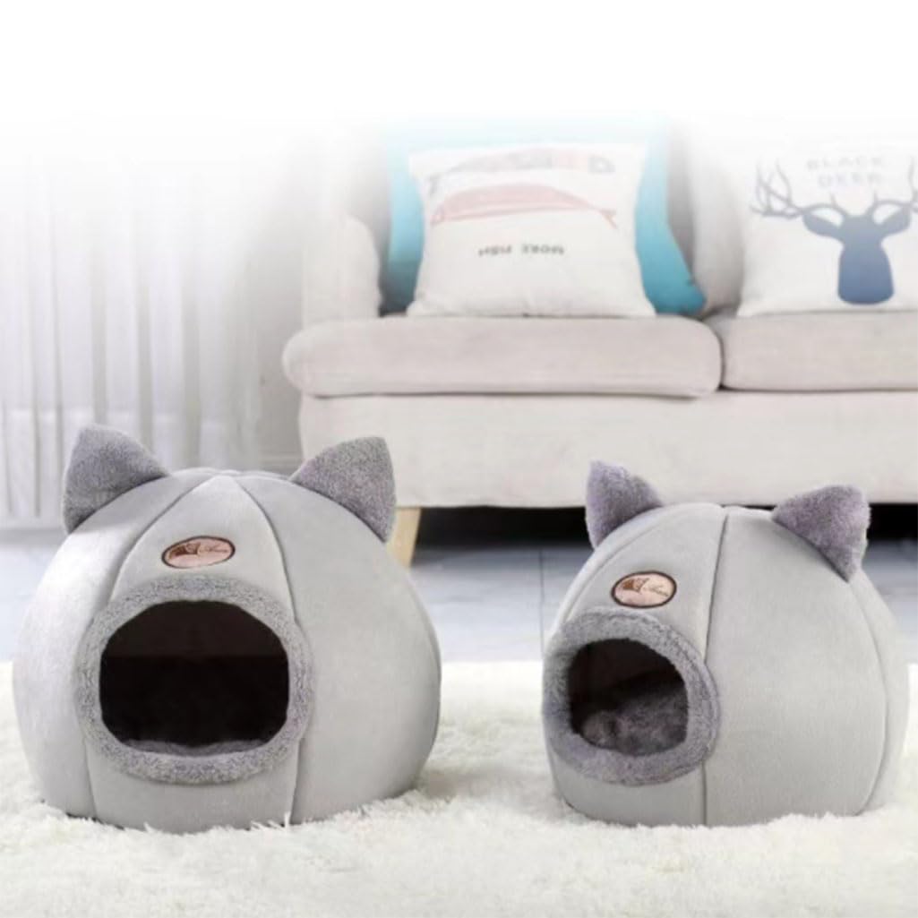 Lits pour Chats d'intérieur, lit pour Chat Igloo, Tente de lit pour Chat avec Coussin Amovible et Lavable, lit Pliable et Portable pour Animaux de Compagnie - 36 x 36 x 36 cm