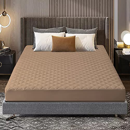 Image of Glassiano Sapphire Waterproof Quilted Mattress Protector 78x36 Inch for Single Bed - Ultra Soft & Hypoallergenic Mattress Cover (Beige - 1 Pcs)
