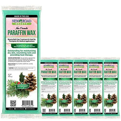 New Road Beauty - Paraffin Wax Refills for Paraffin Bath Wax Warmer, for Dry Skin on the Hands, Feet, Elbows, Wintergreen, Pack of 6