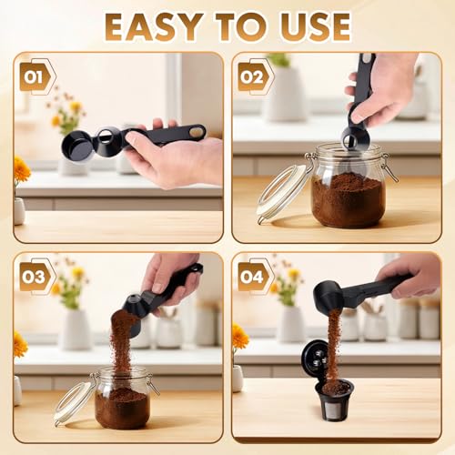 Coffee Scoop with Funnel for Ground Coffee, Protein Powder & Tea, for Reusable K-Cup Refillable Pods, 2 Tablespoon Mess-Free, Funnel Design Prevents Spills (Black, 1 Pack) - Image 6