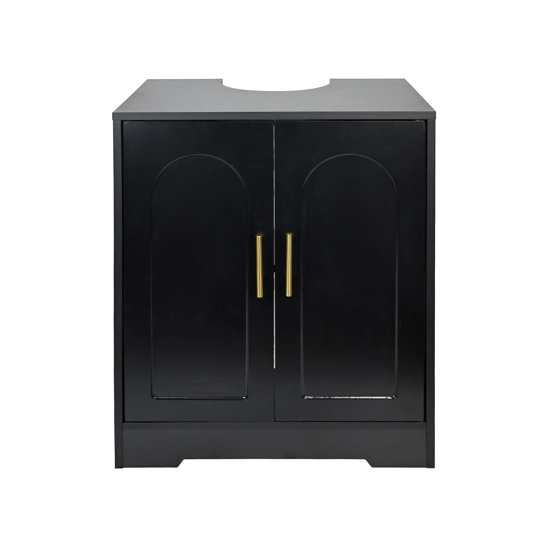 OHS Black Arch Under Sink Bathroom Cabinet, Free Standing Wooden Bathroom Storage Under Sink Cabinet with 2 Doors & Shelf Under Basin Unit Cupboard, 60 x 30 x 60cm