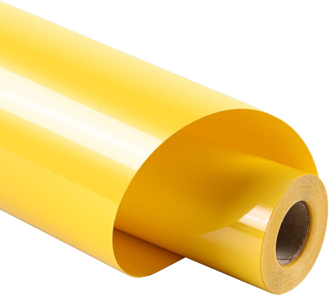 Yellow Heat Transfer Vinyl HTV Rolls, 12" x 8ft Iron on Vinyl for T-Shirts Glossy Surface Yellow HTV Vinyl for All Cutter Machines Easy to Cut & Weed for Heat Vinyl Design