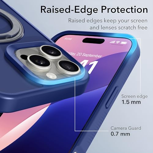 Image of eller sante Astros Magpro Back Cover Case for iPhone 16 Pro with Magnetic Alloy Ring Metal Kickstand Camera Screen Protector TPU Shockproof 10ft Drop Protection Compatible with Mag-Safe- Blue