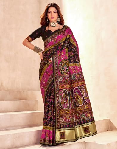 Image of SIRIL Women's Silk Kashmiri Minakari Jacquard Saree With Unstitched Blouse Piece