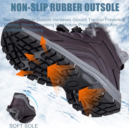 Women'S Waterproof Winter Snow Boots Warm Fur Lined Comfort Non-Slip Soft Bottom Outdoor Walking Boots Shoes4