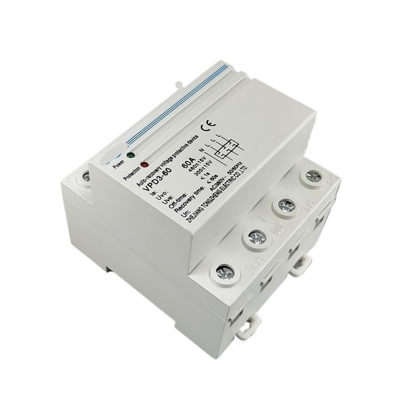 60A 380V ~ Rail Din triphasé à quatre fils, récupération automatique, reconnexion, surtension et sous-tension, relais de Protection, 1 pièces