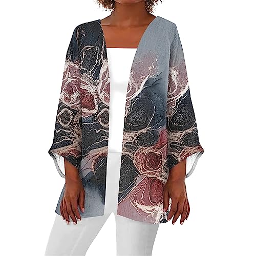 Lightweight Cardigans for Women 3/4 Sleeve Trendy Open Front Cardigan Floral Printed Comfy Dressy Cardigans