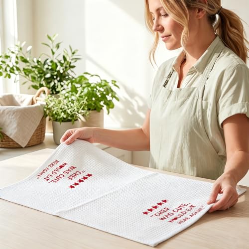 Image of Hanamiya Na Chef Gifts Kitchen Towels 24x14 Inch, Cute Hostess Reusable Dish Towels for Kitchen Decor, Waffle Weave Absorbent Hand Cloth Tea Towel, Cute Hostess Gifts for Women Mom Friend