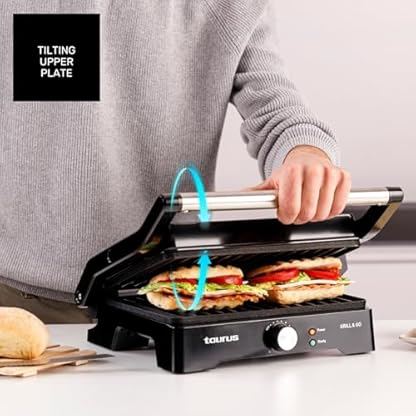 Taurus - Elektrischer Kontaktgrill Grill&Co GR1500X | 1500W | Antihaftplatten 27,5 x 17,3 cm | 180° Schwenkdeckel | Einstellbarer Thermostat | Rutschfeste Basis | Abnehmbare Fettauffangschale – Bild 6