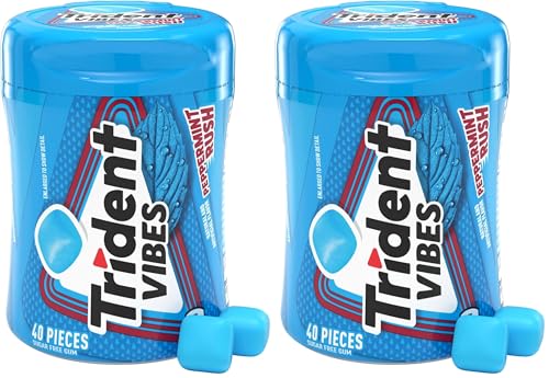 Image of Trident Vibes Sugar Free Gum, Peppermint Rush Gum, Regular Size, 40 Piece Bottle (Pack of 2)