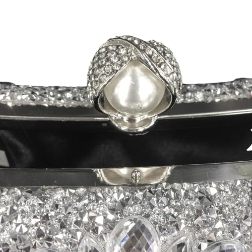 Image of Boutique De FGG Mini Pearl Clasp Crystal Clutch Purses for Women, Evening Bags Wedding Handbag, Party Rhinestone Clutch Bag