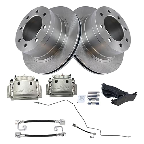 Image of TRQ Brake Pad & Rotor Kit Semi-Metallic Rear Compatible with 2003-2008 Dodge Ram 2500 Ram 3500