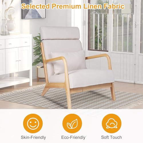 Sillón moderno de madera sólido beige miniatura 4