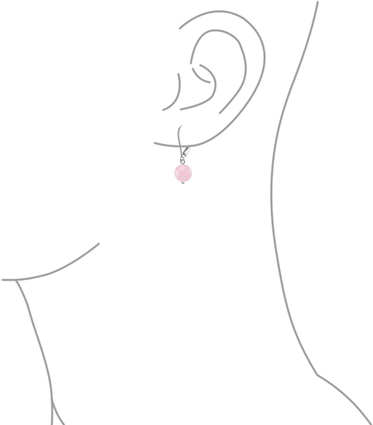 Simple Basic Gemstone Round 8MM Bead Ball Drop Dangle Earrings For Women Teen Secure Hinge Lever back .925 Sterling Silver Birthstones More Colors