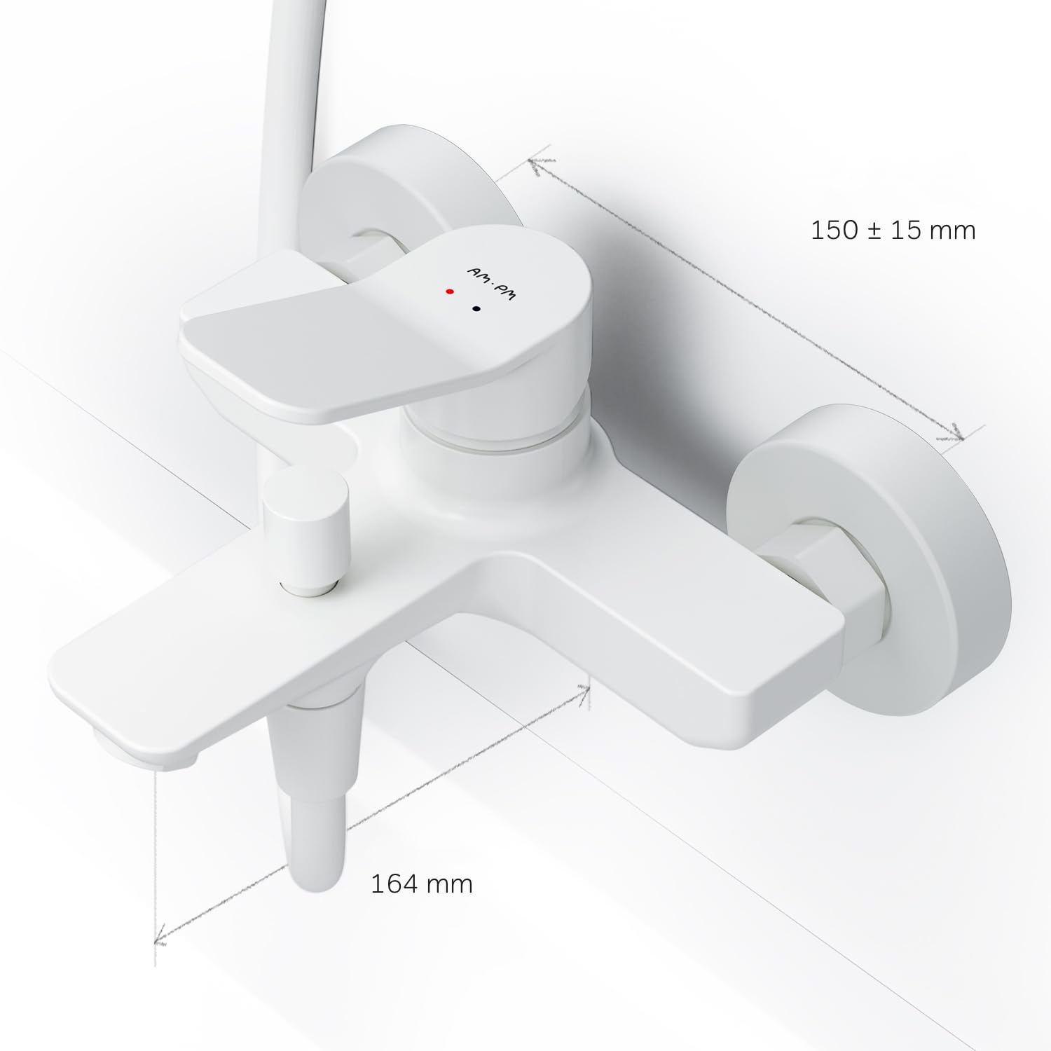 AM.PM Mitigeur Bain Douche, Robinet Monocommande de Bain avec Bec, à économie d'eau, Blanc, Résistant aux fissures, Facile à nettoyer et à installer, X-Joy FXA10033.