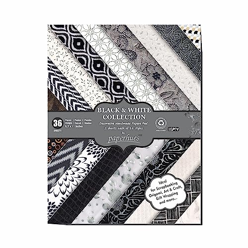 Paperhues Black & White Collection Handmade Scrapbook Paper 8.5 x