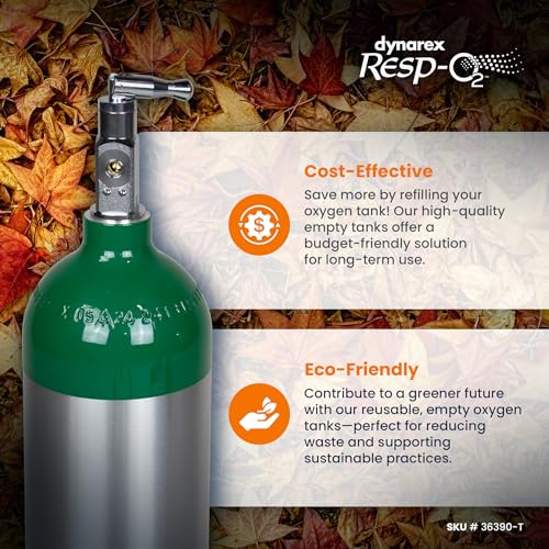 Dynarex Resp-O2 M24 Oxygen E-Cylinder with CGA 870 Toggle Valve - 4.6L Standard Size Oxygen Cylinder - Lightweight Aluminum Portable Tank with 680L Oxygen Capacity