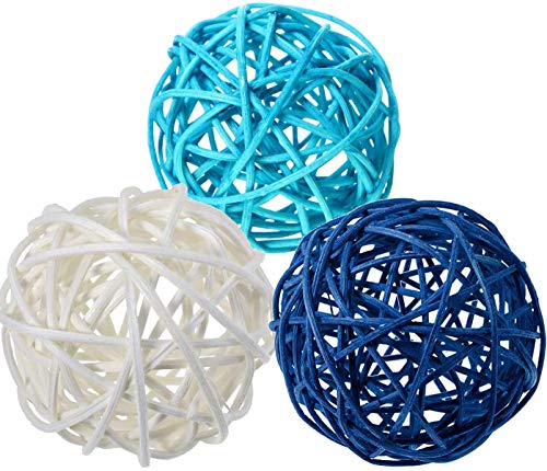 Sorive Wicker Rattan Balls 15 Pcs Decorative Multiple Color Orbs Natural Spheres Vase Fillers For Diy Craft, Party, Wedding Table Decoration, Baby Shower, Aromatherapy (Blue Light-Blue White) #TOP4