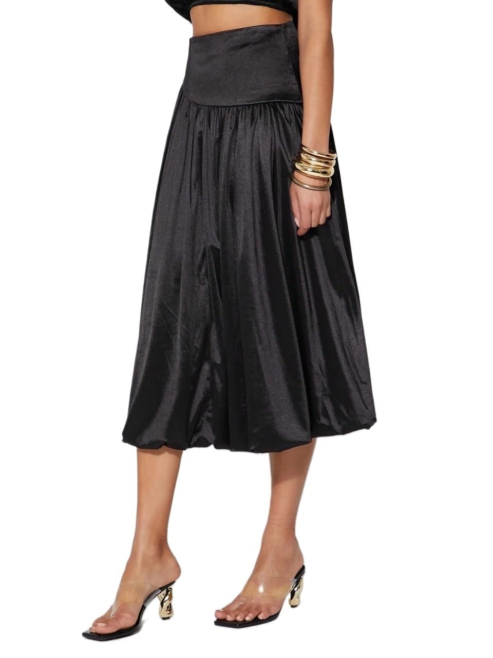 Womens Trendy Skirt Asymmetrical Satin Hem Length Brunch Midi Skirt