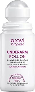 Aravi Organic Underarm Roll On for Women & Men | Lactic & Mandelic Acid, Melazero & Symdeo+ | Exfoliating with Long-Lasting Odor & Sweat Protection | Aluminum & Baking Soda Free